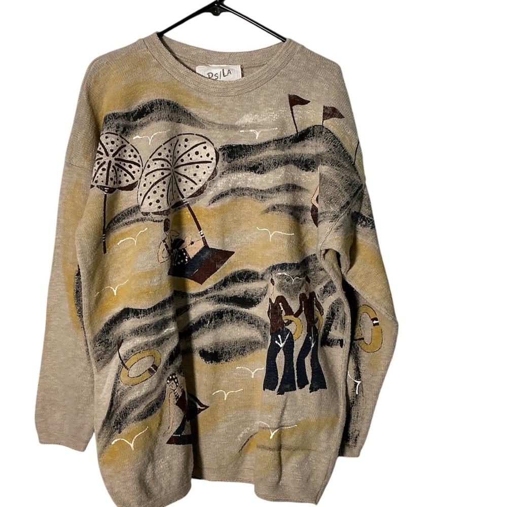 Vintage Beach Sweater Handpainted PS/LA One Size 1980's